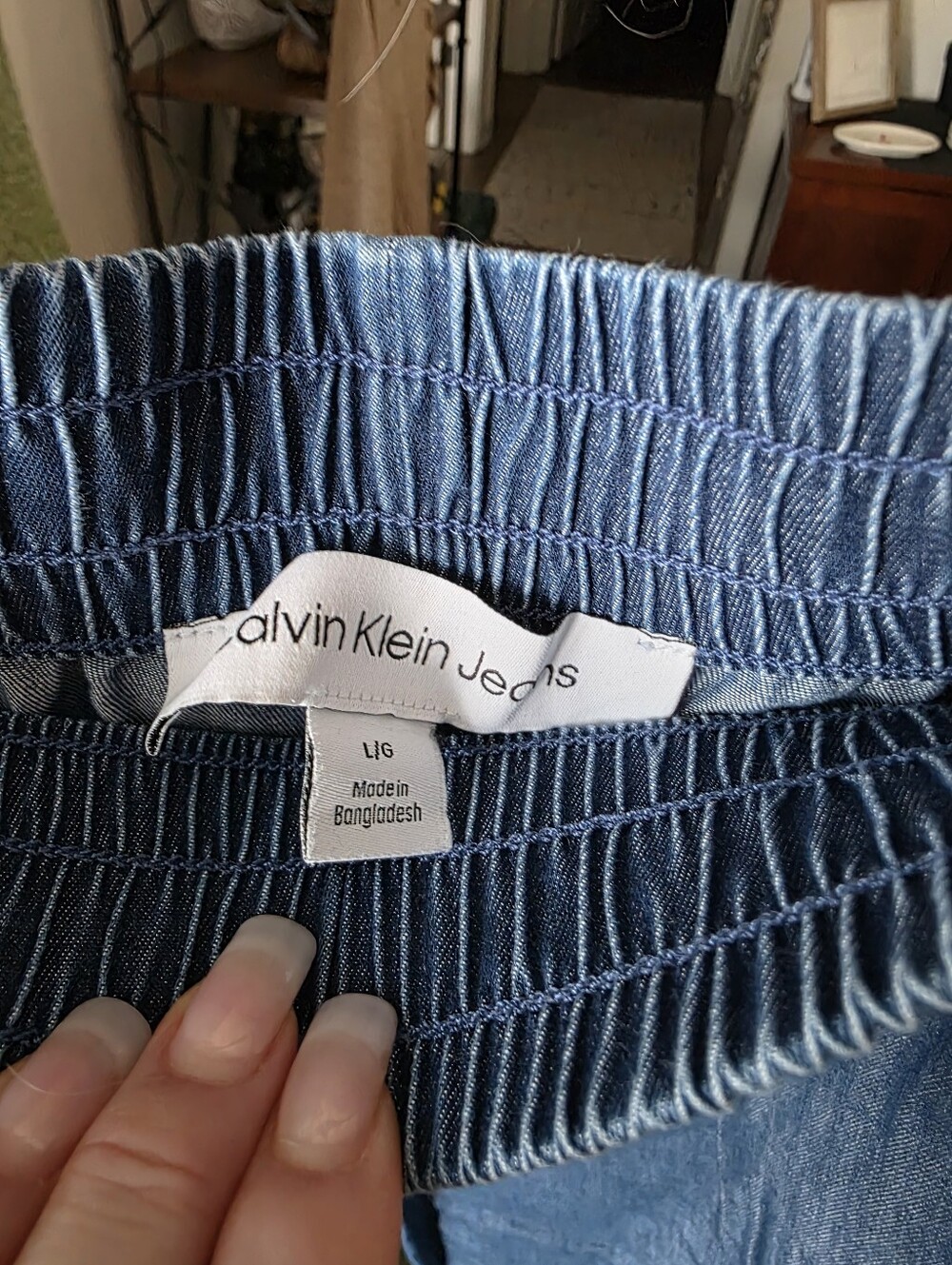 Calvin Klein Women's Dark Blue Stretch Denim Baggy Pants